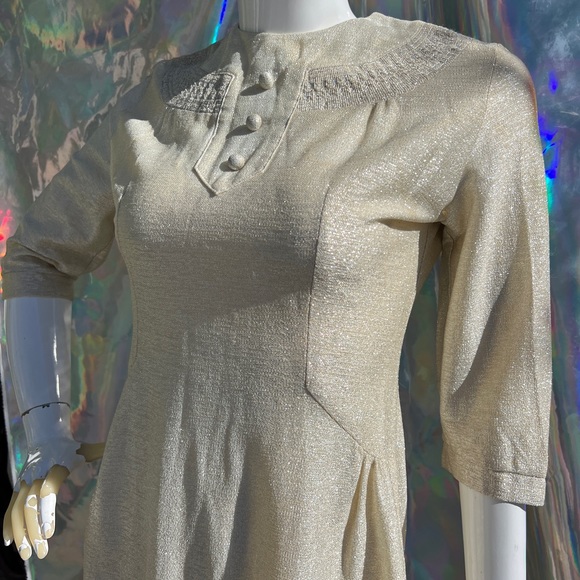 60s Metallic Threaded Faux Button Mini Dress - Picture 10 of 17